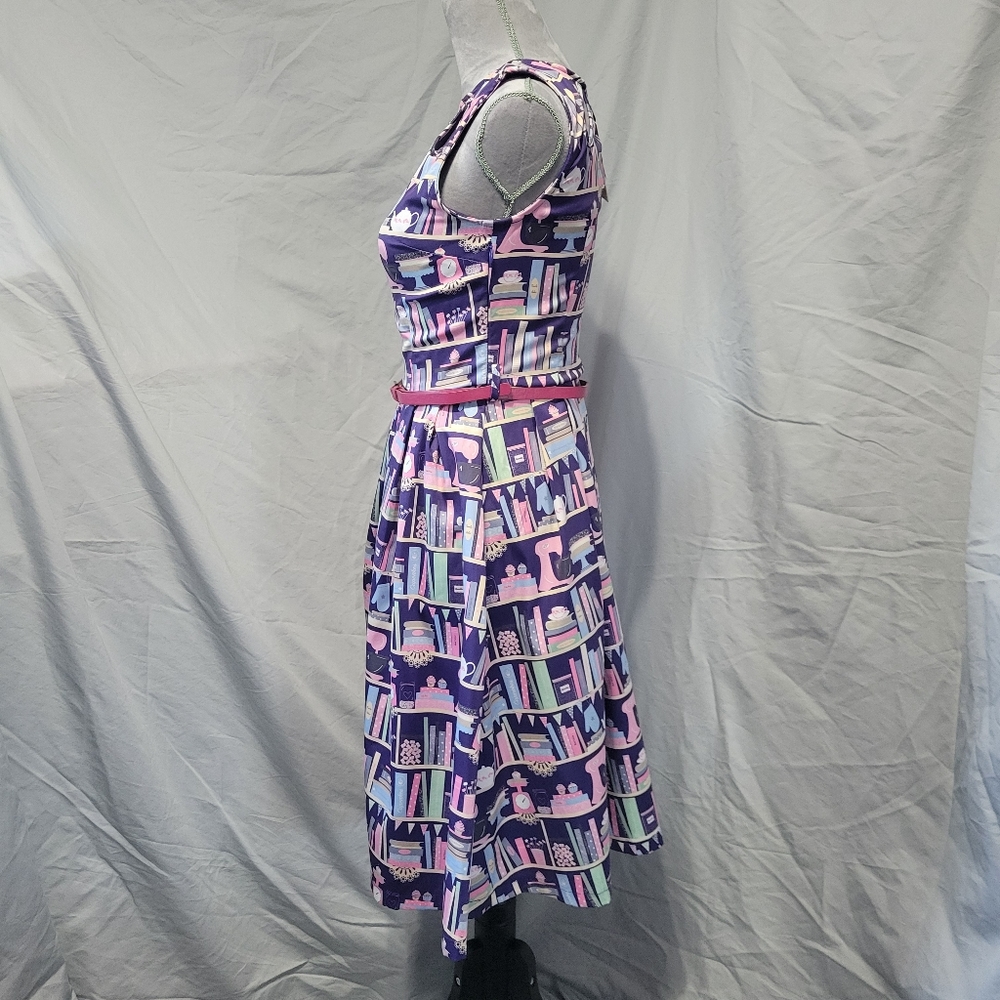 Lindy Bop Lily Baking Bookshelf Dress Navy/Purple - Picture 5 of 11